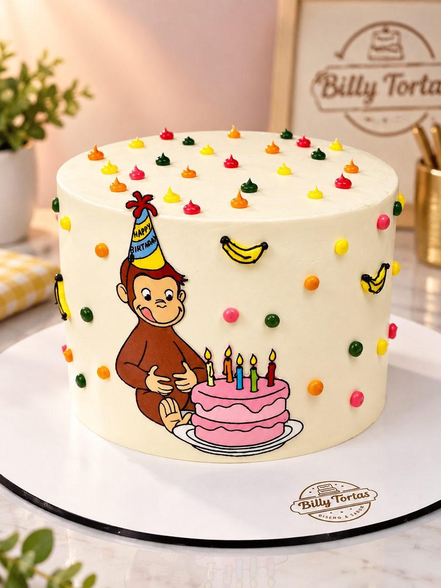 Torta de Jorge el Curioso con bananas y confites de colores